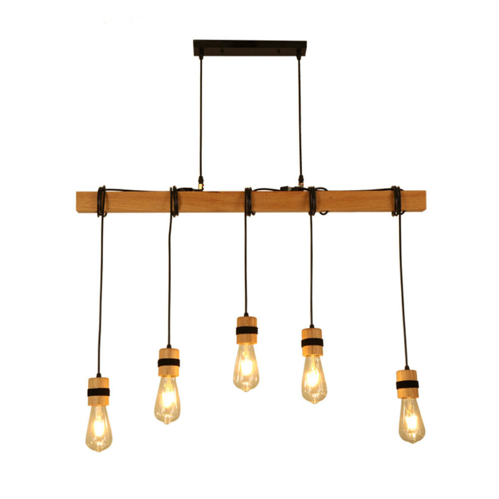 (5 Heads) AC85-265V Industrial Wooden Pendant Light Ceiling Lamp Chandeliers Lighting Fixtures Without Bulb