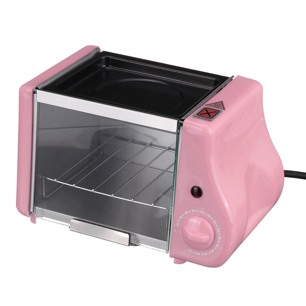 (Pink) Multifunction Mini Electric Baking Bakery Roast Oven Grill Omelette Frying Pan Breakfast Maker Toaster