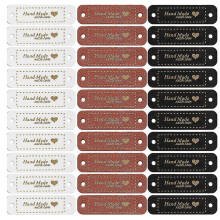 60pcs Handmade Pu Leather Tags Faux Leather Sew On Labels Embellishment Knit Accessories With Holes