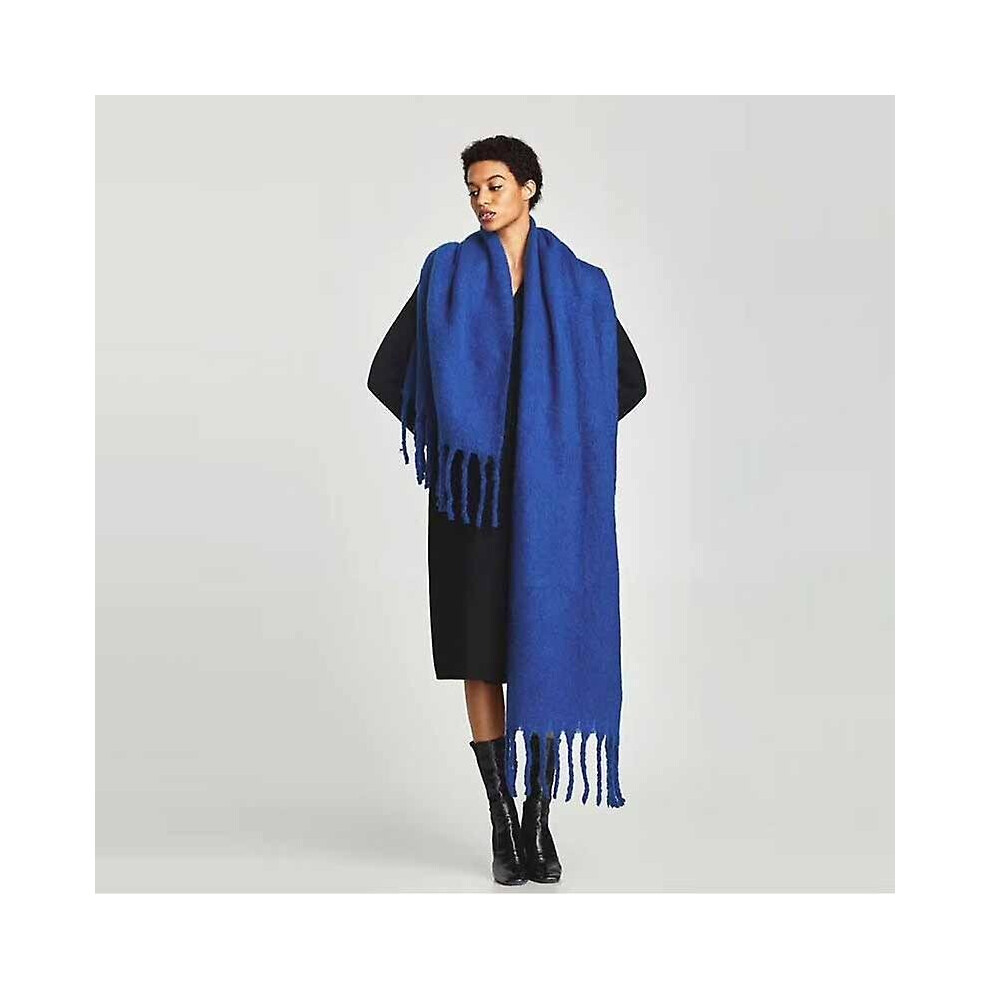 (Royal Blue) 2022 New Winter Scarf Women Cashmere Wrap Warm Pashmina Solid Foulard Female Scarves Wraps Thick Soft Blanket Big Tassels Shawl-image-OPC-PCJSFTV-NEW
