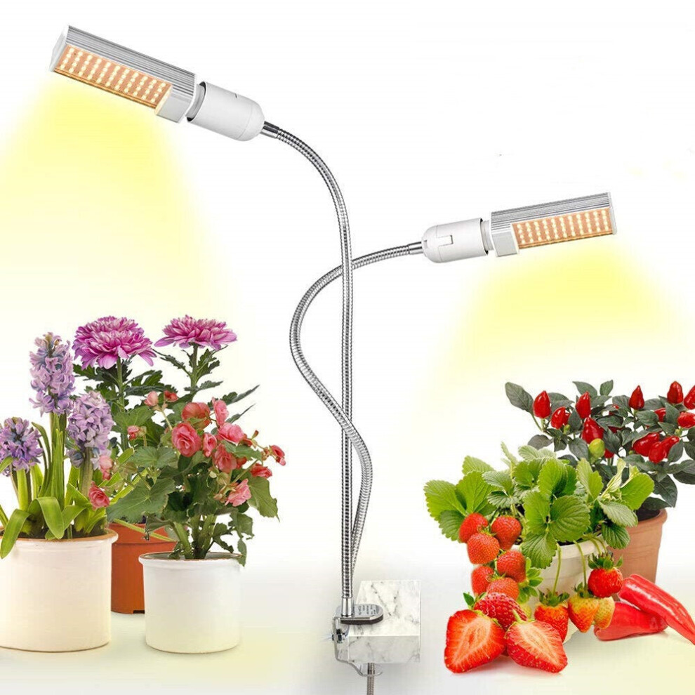(US Plug) LED Grow Lights Plant Light Full Spectrum Yellow Light LED Growth and Flowering Double Head Gooseneck Hose Double Head Stainless Steel