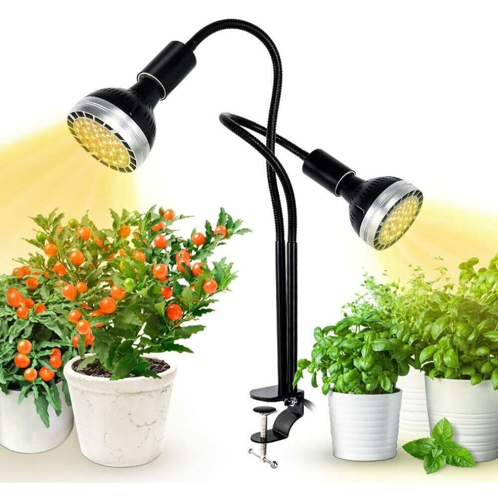 (UK Plug) 300W 60LED Dual Head Full Spectrum LED Grow Light for Indoor Plants, Daisy Chain, Dimmable Knob, Sunlike Plant Grow Light Veg Seedings and Flower