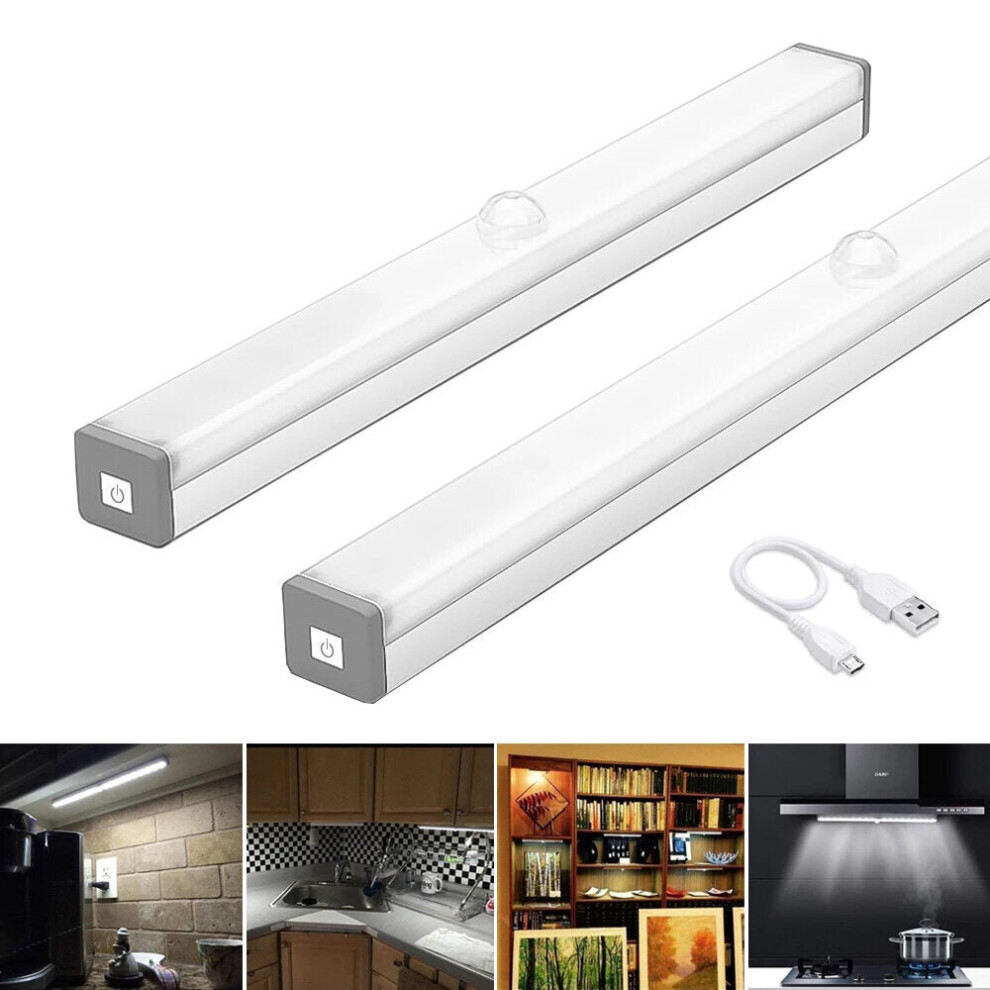 (White Light, 210mm) LED Night Light Motion Sensor Cabinet Lamp USB Rechargeable Closet Night Lamps for Wardrobe Kitchen Bedroom Step Lighting