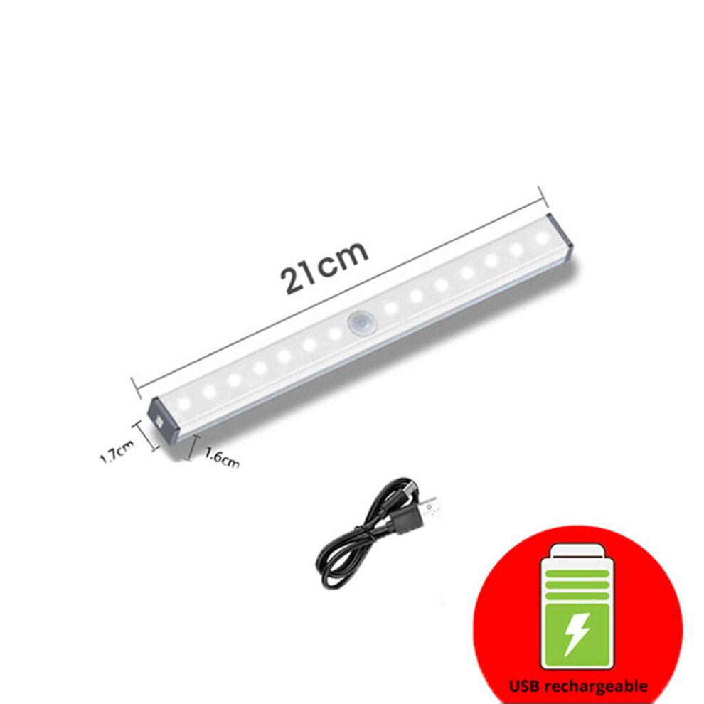 (Warm Light, 210mm) LED Night Light Motion Sensor Cabinet Lamp USB Rechargeable Closet Night Lamps for Wardrobe Kitchen Bedroom Step Lighting