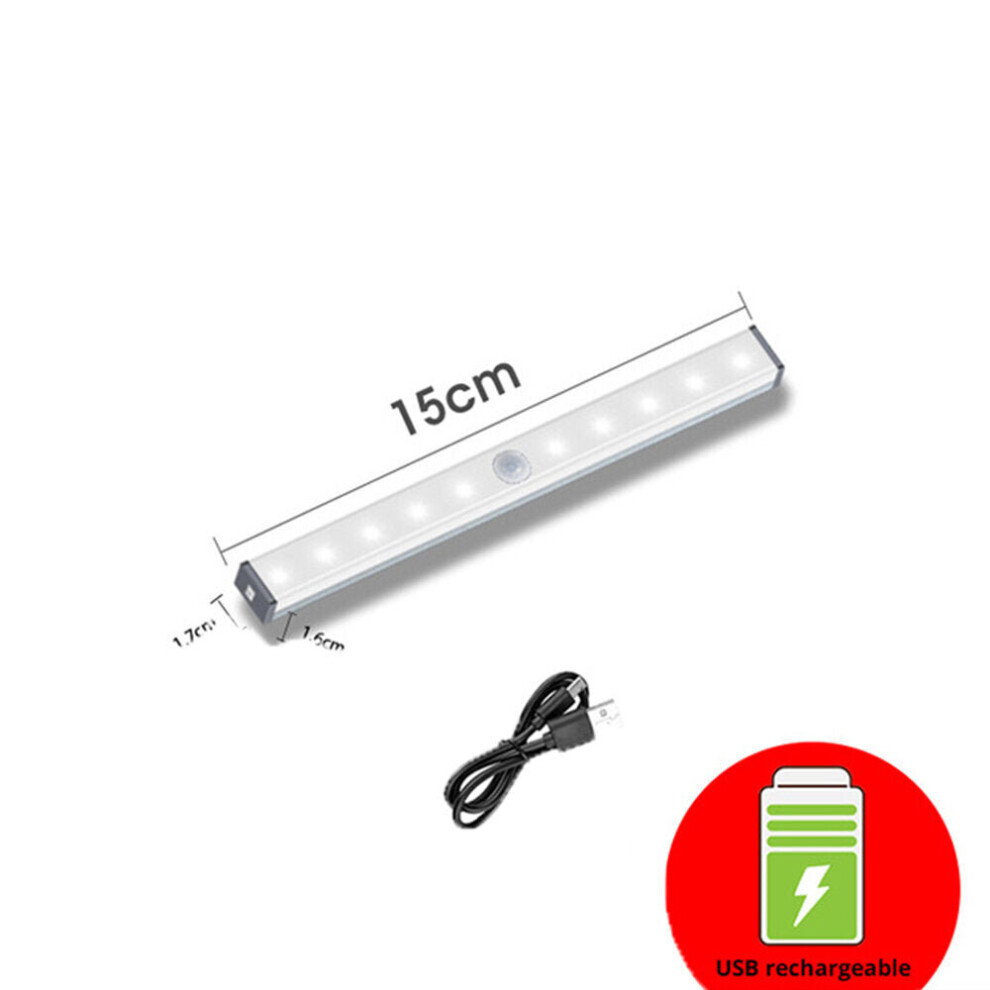 (Warm Light, 150mm) LED Night Light Motion Sensor Cabinet Lamp USB Rechargeable Closet Night Lamps for Wardrobe Kitchen Bedroom Step Lighting