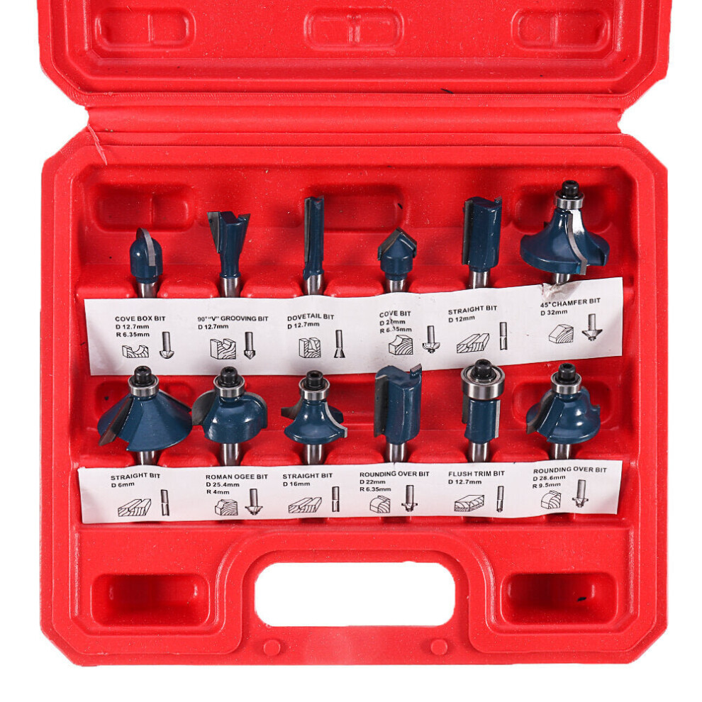 (12Pcs) 12/15Pcs 1/4 Inch Shank Router Bit Set Woodworking 6.35Mm Shank Drill Bits For Trimming Engraving Machine 1138392150085