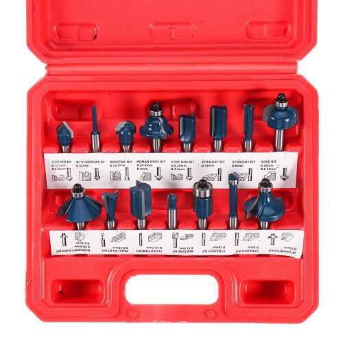 (15 Pcs) 12/15Pcs 1/4 Inch Shank Router Bit Set Woodworking 6.35mm Shank Drill Bits For Trimming Engraving Machine