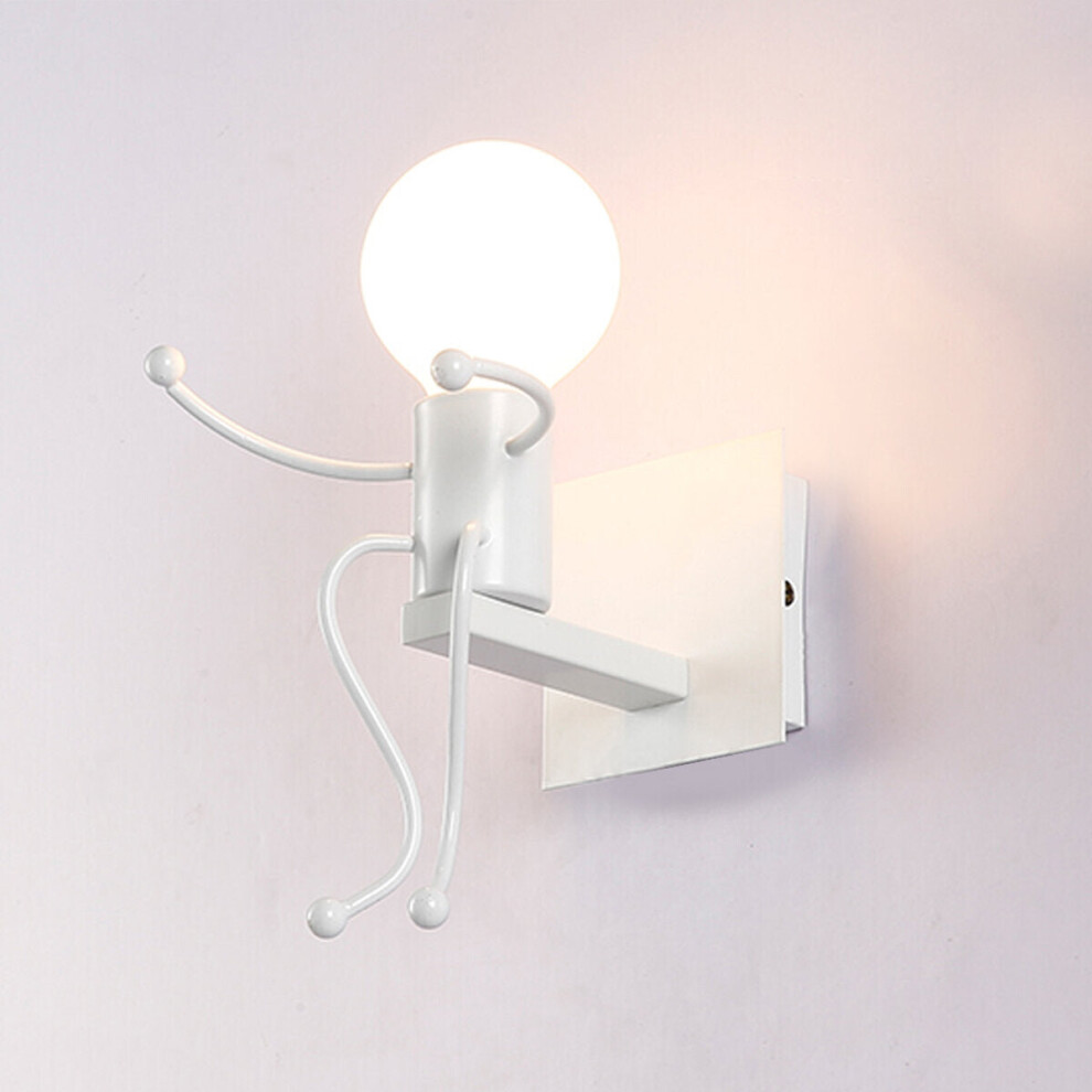 (White) Creative Funny Modern Iron People Jumping Wall Light Hanging Chandelier Fixtures Iron Art Bedside Lamp Black/White Bulb Not Include