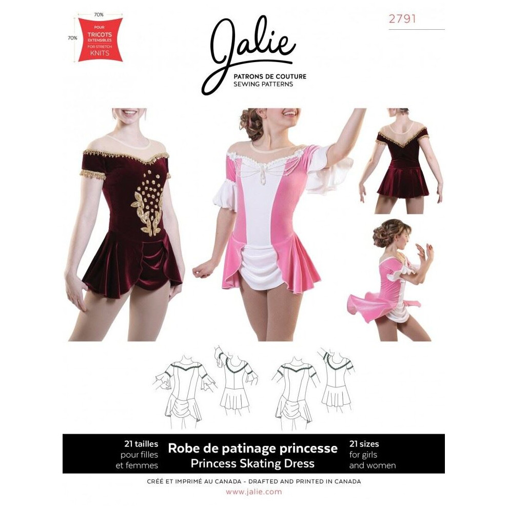 Jalie Sewing Pattern 2791 Princess Skating Dress Kids, Teenagers, Women 21 Sizes