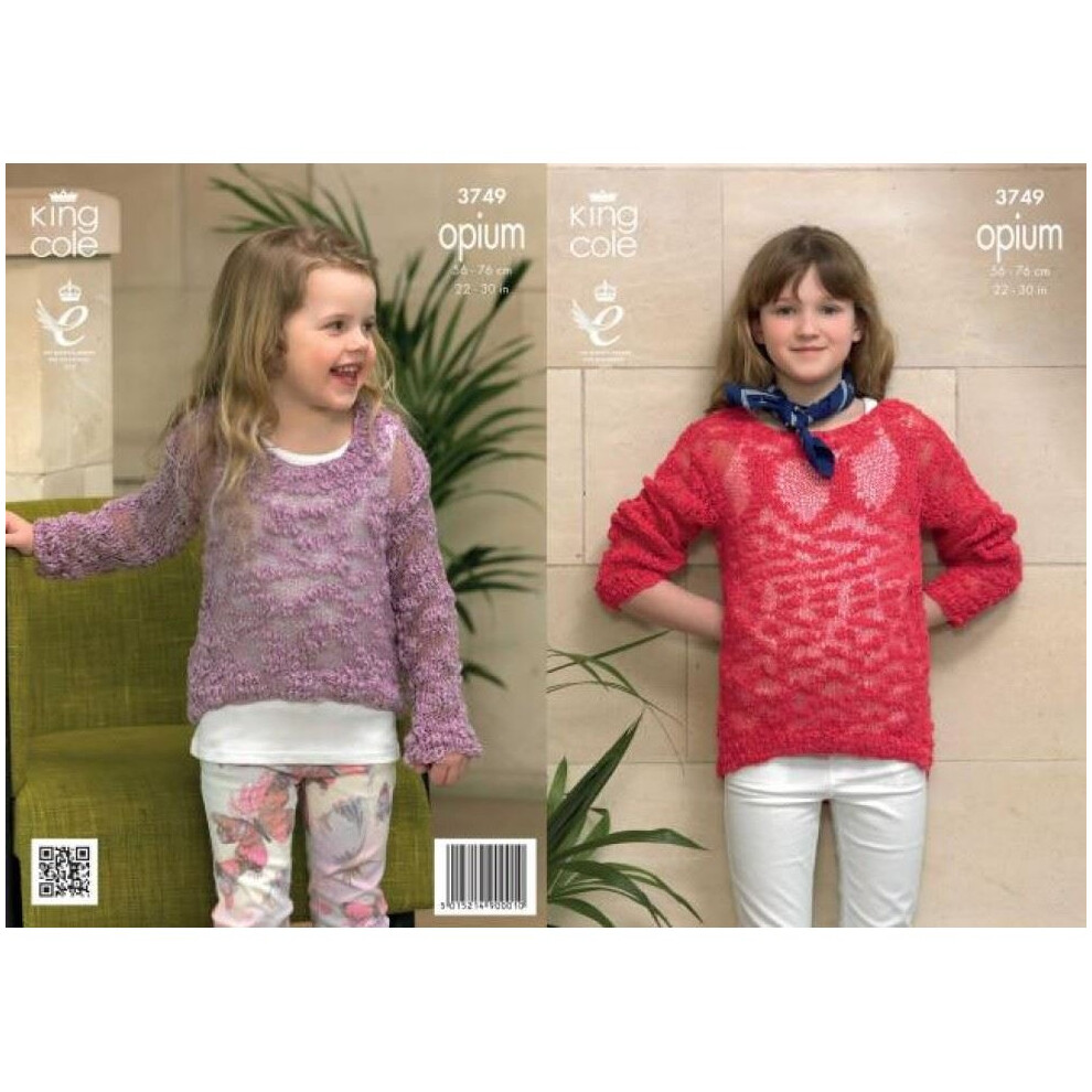 King Cole Opium Knitting Pattern 3749 Kids 22 - 30 Inches Sweaters