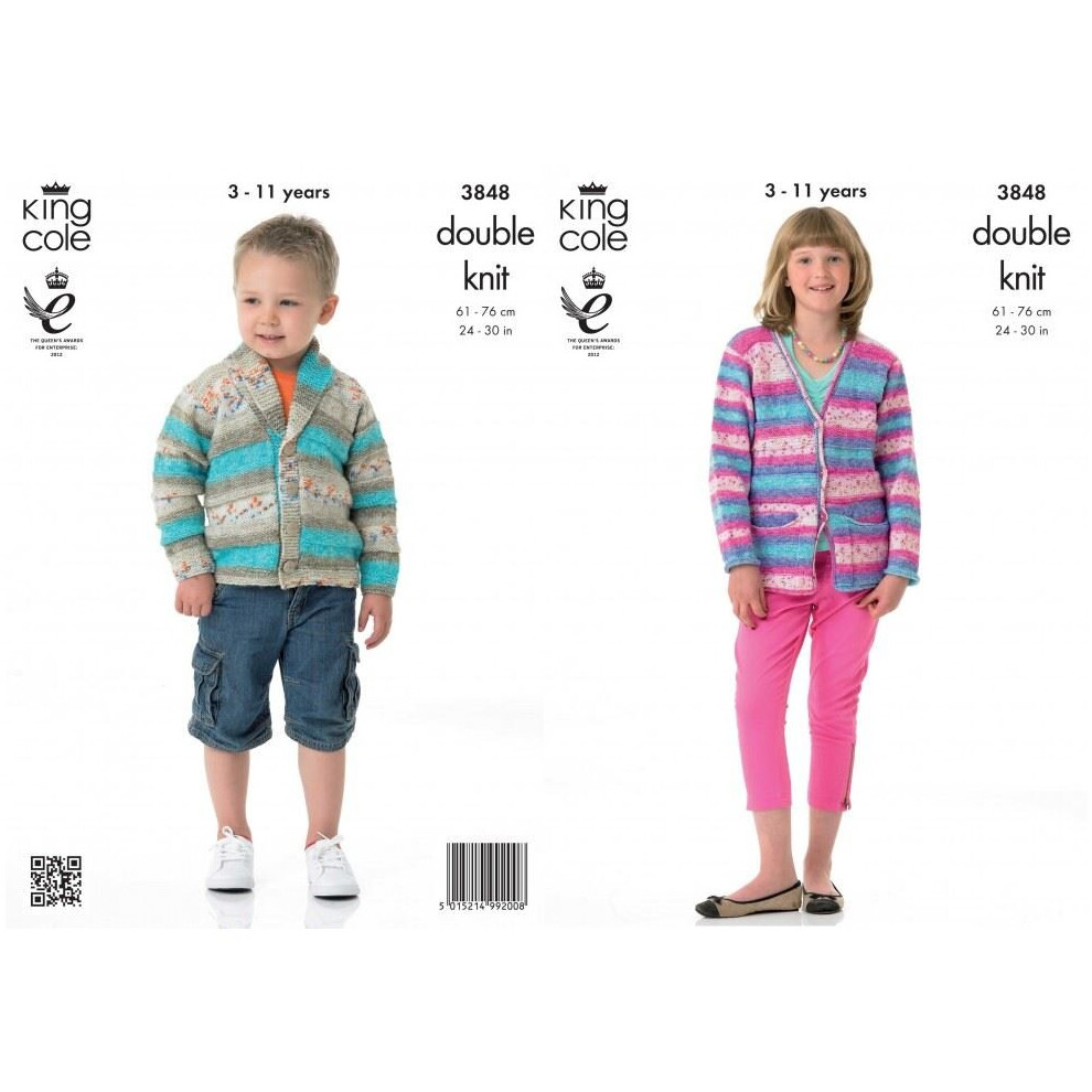 King Cole Splash Knitting Pattern 3848 Kids 3 - 11 Years Cardigans