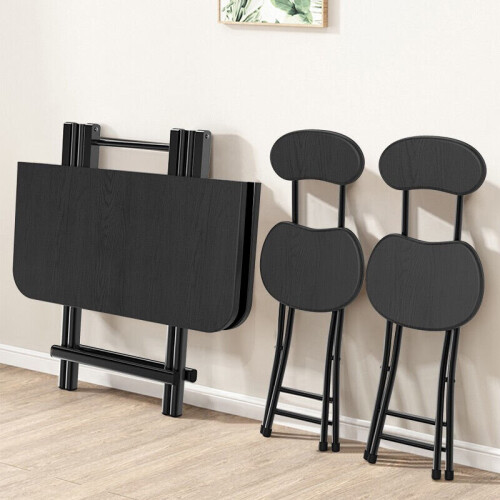 Living And Home (Black) 80cm Folding Dining Table and 2 Chairs Space Saving Kitchen Table Chairs Set 2