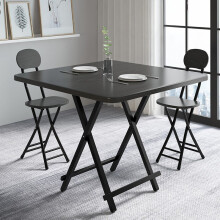(Black) 80cm Folding Dining Table and 2 Chairs Space Saving Kitchen Table Chairs Set
