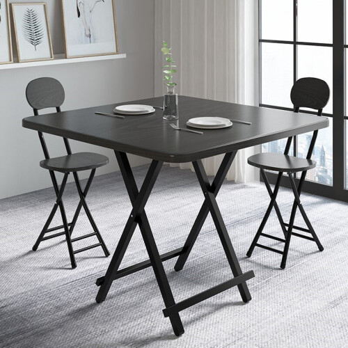 Living And Home (Black) 80cm Folding Dining Table and 2 Chairs Space Saving Kitchen Table Chairs Set