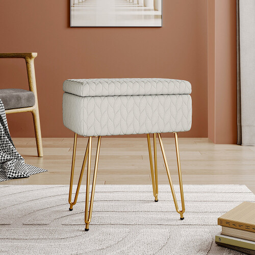 Living And Home (Beige) Rectangle Upholstered Storage Ottoman Vanity Stool