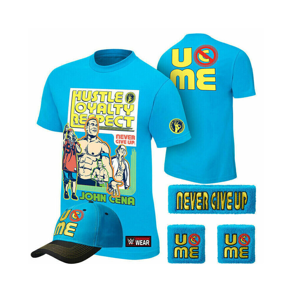 (  Light Blue,   XXS (Fit 130-140cm tall)) T shirt Hat cap Wristbands Sweatband boys mens for John Cena children 5pcs