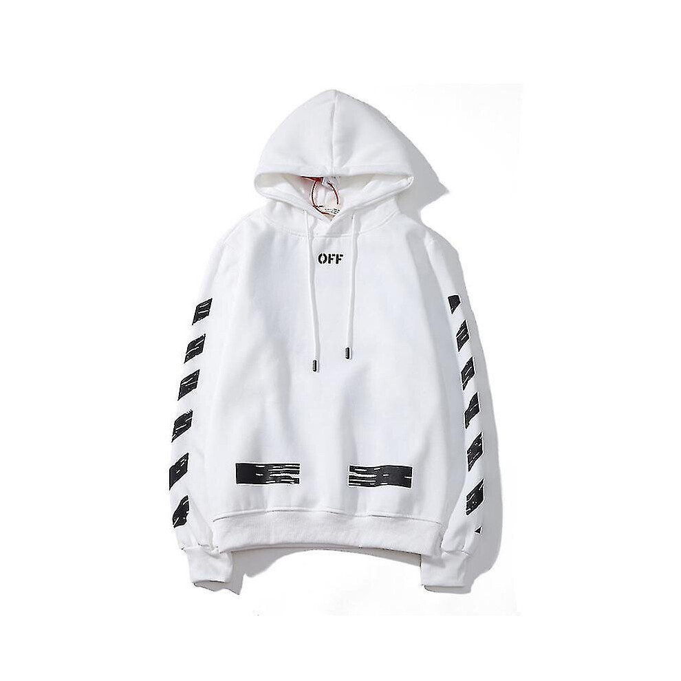 (White, 3XL) Unisex Striped Pullover Hoodie Retro Arrows Off-white Hoodie Jacket Hooded Sweatshirt