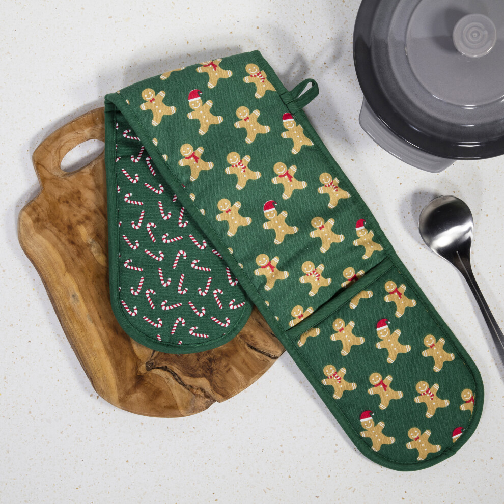 (Gingerbread) 90cm Double Oven Glove Cotton Christmas Designs