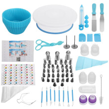 (Type A) 182Pcs Cake Decorating Set Turntable Icing Nozzles Pen Spatula Stand Tools