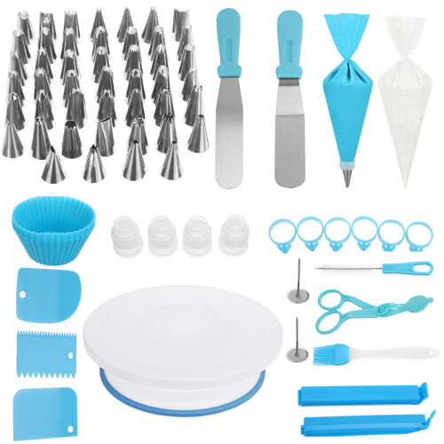(Type A) 182Pcs Cake Decorating Set Turntable Icing Nozzles Pen Spatula Stand Tools 2