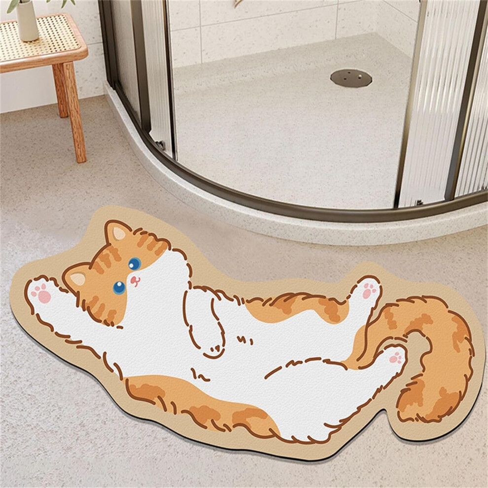 Diatomite Stone Bath Mat Quick Dry Curved Bath Mat for Shower Non-Slip Bath Mats for Indoor Bathing Cute Cat Absorbent Fan-shaped Floor Mat