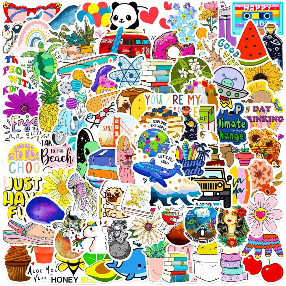 Tianci Summer Stickers 100 Pcs Cute Aesthetic Stickers For Water Bottle,Vsco Stickers Pack,Waterproof Vinyl For Laptop,Phone