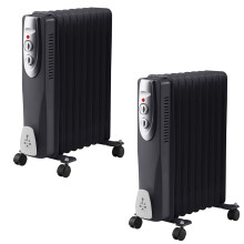 (2) 2000w Oil Filled Radiator Portable Heater Black 9 Fin 2kw 3 Electric Settings