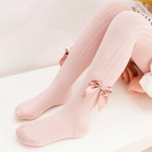 Baby Girls Tights Cable Knit Seamless Leggings With Bow Toddler Girl Cotton Pantyhose Pink