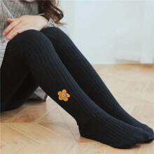 Girls Casual Cartoon Flower Ribbed Pantyhose Knit Soft Comfortable Breathable Socks Leggings For Autumn And Spring