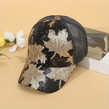 1pc Maple Leaf Sequin Back Mesh Breathable Sunshade Casual Sports Peaked Cap
