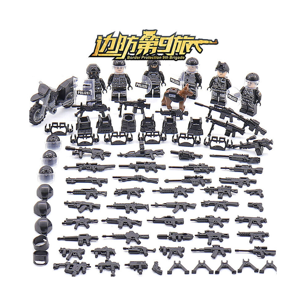 (6Pcs/set TBS50) Border Guard Minifigure Set Army Military Building Blocks Action Toys Fit LEGO