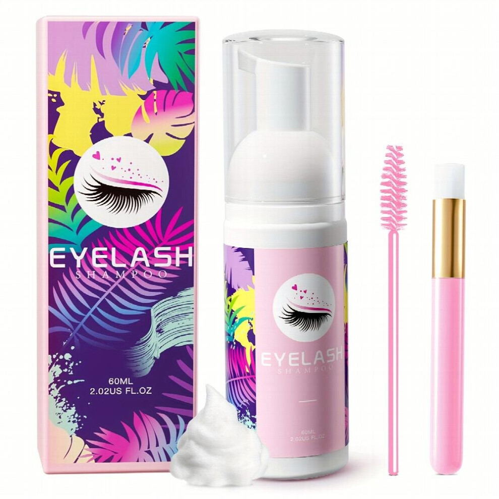 Multicoloured Shampoo For Lash Extensions Eyelash Cleanser Including Shanpoo Brush Mascara Brush 60Ml Lash Cleaning Kit For Salon
