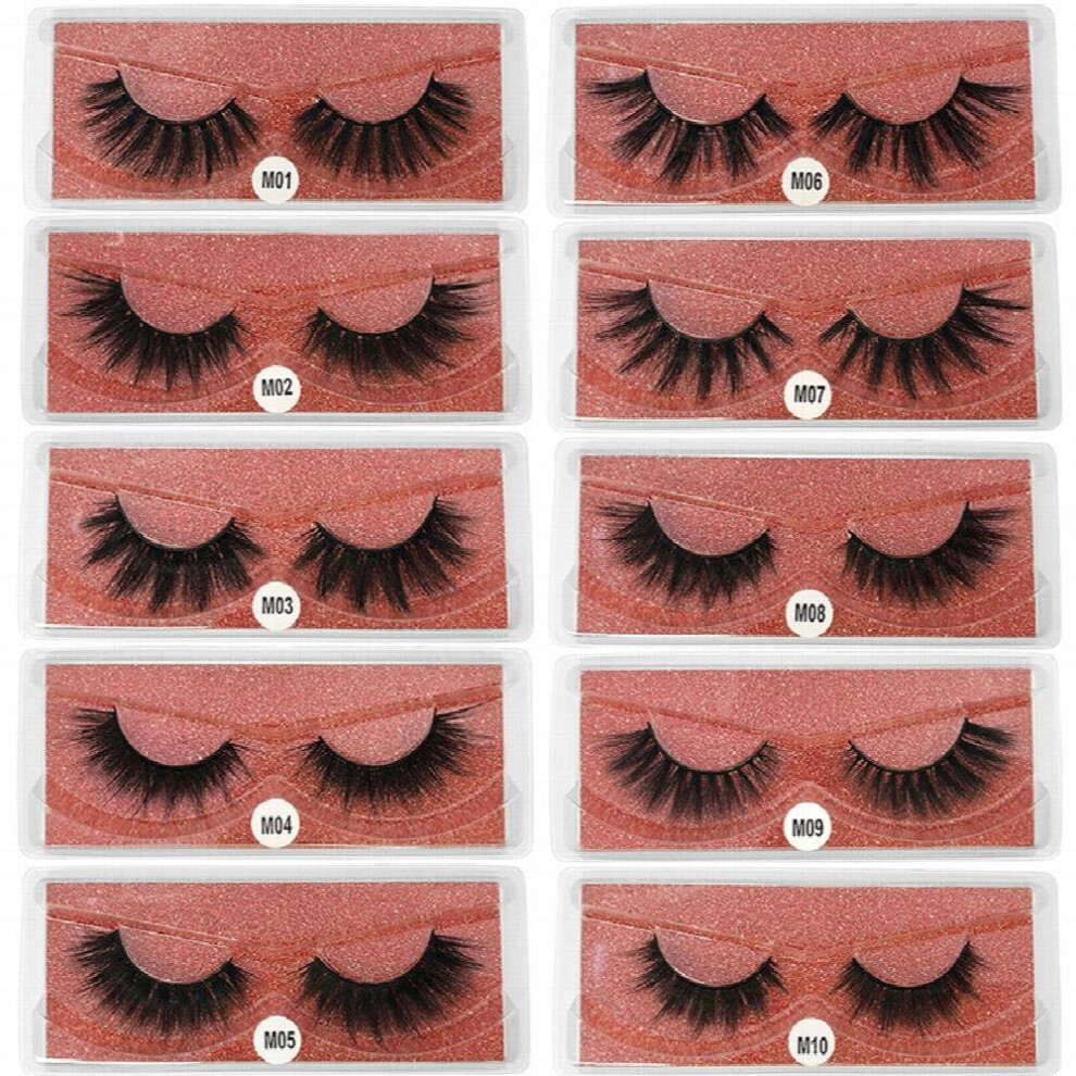 Multicoloured 50 Pairs Faux Mink Lashes Natural Long False Eyelashes Set Makeup Thick Fluffy Faux Mink Eyelashes Pack Mix 50 Pairs