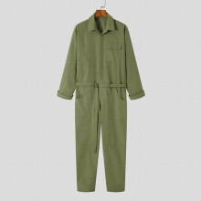American Style Men Lace-Up Workwear Rompers Casual Male Solid Comfortable Long Sleeve Belt Jumpsuits S-5XL