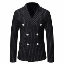 Autumn & Winter Mens Double Breasted Striped Casual Suit Plus Size Casual Mens Suit Jacket