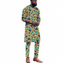 Three Quarter Sleeves With Bottoms Mens Groom Suit Male Nigerian Pant Sets African Wedding Party Outfits