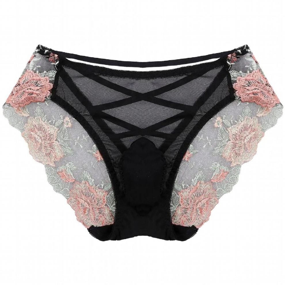 Multicoloured Gay Mens Lingerie Sissy Underwear See-Through Embroidered Erotic Briefs Panties Hollow Out Cross Back Low Rise Underpants