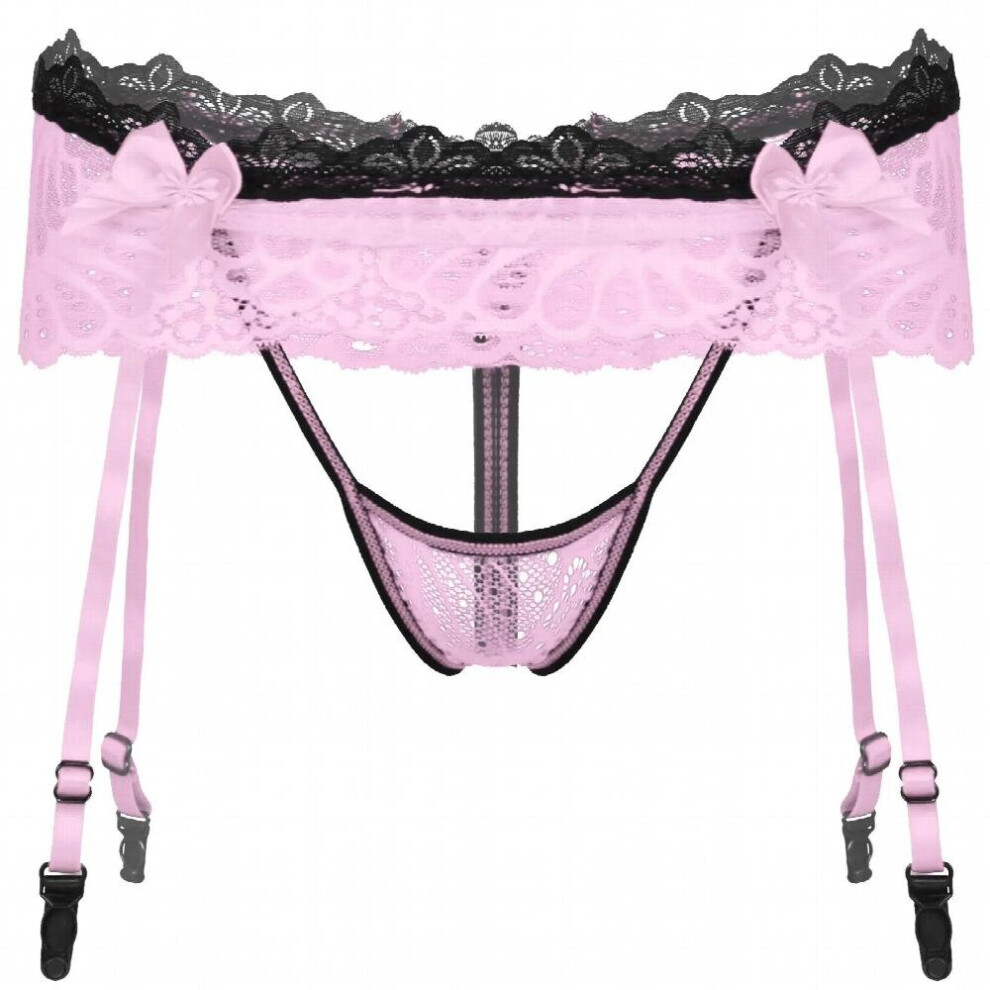 Multicoloured Men See-Through Lace Skirted Thongs Bowknot Crotchless Adjustable Garter Belt G-String Sissy Lingerie Gay Underwear Nightwear