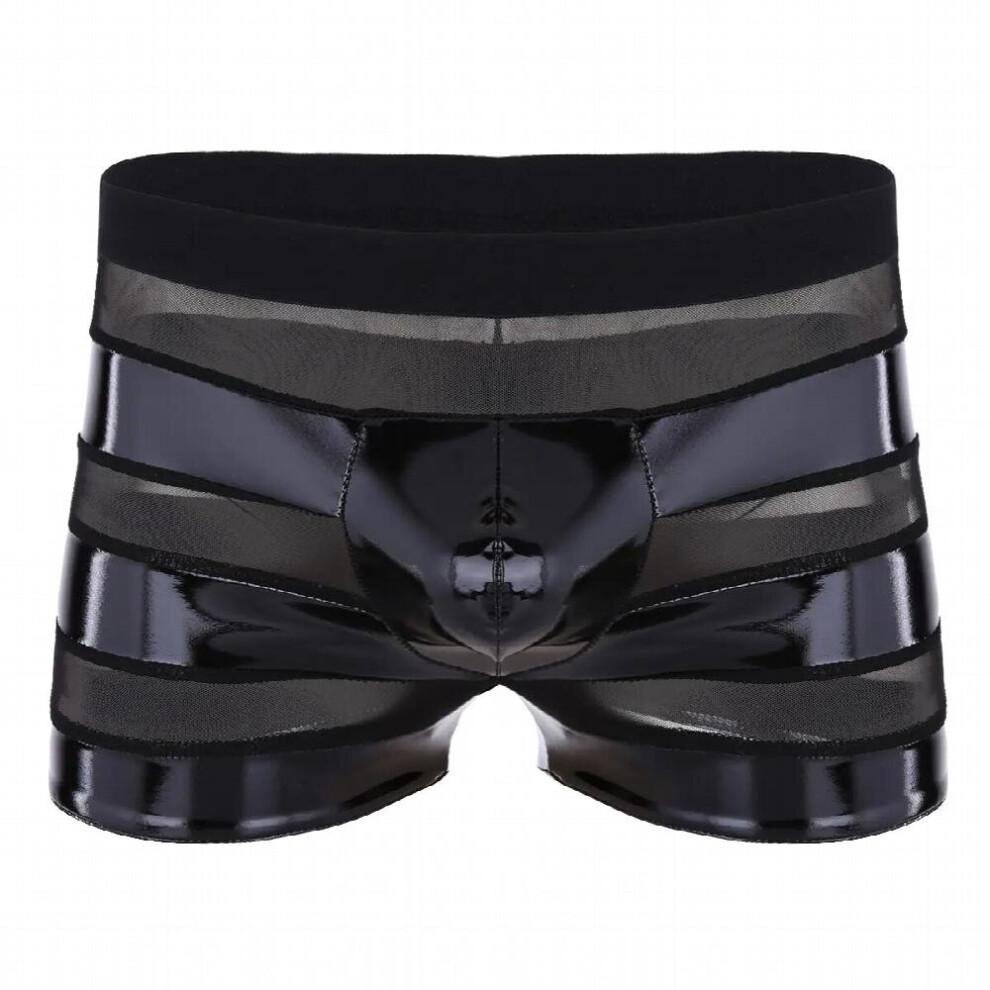 Mens Sexy Lingerie Wetlook Faux Leather Mesh Boxer Gay Male Sissy Bulge pouch Panties Nightclub Jockstrap Underwear