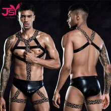 Sexy Mens Vest Bodysuit Lingerie Leopard Hollow Out Jumpsuit Erotic Catsuit Teddies Lingerie Costumes Sexy Clubwear Outfits