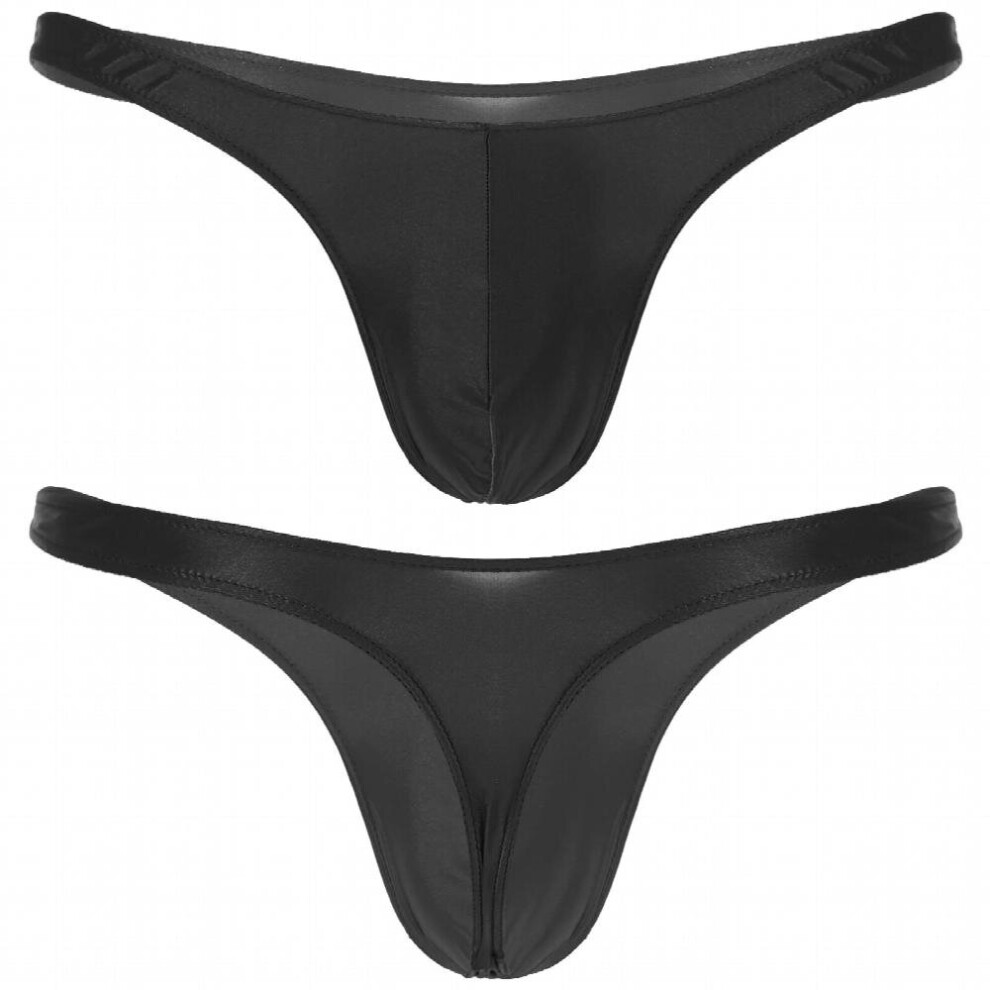 Mens Glossy Bulge Pouch Thongs Underwear Solid Low Waist Sissy Erotic Briefs Underpants Swimwear Underwear