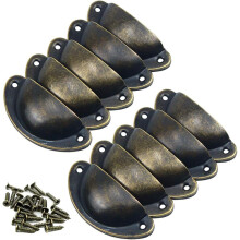 Door Knobs Set of 10 Handles Vintage Furniture Knobs Metal Drawer Knobs Shell and Furniture Knob for Cupboards Wardrobe Dresser Drawers Antique Brass