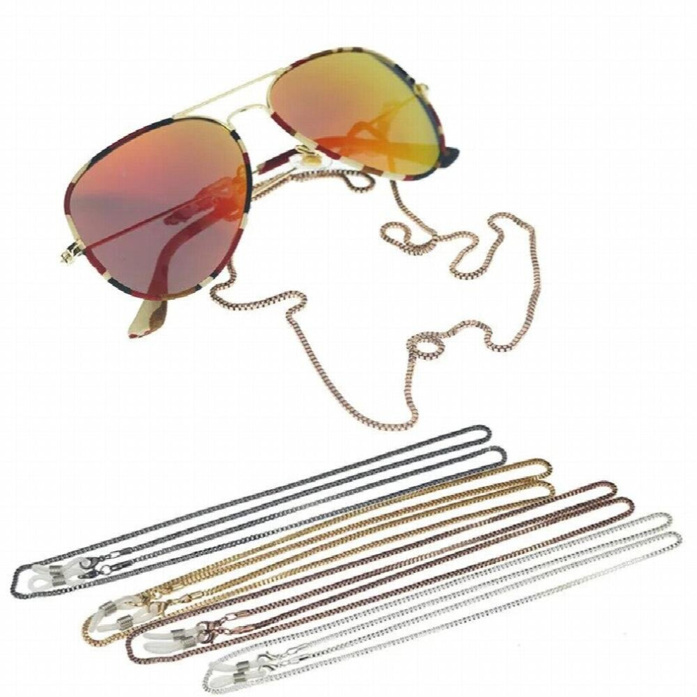 Silver Brown Alloy Box Chain Eyeglasses Chains Reading Glasses Sunglasses Strap Cord Holder Neck Headband Accessories
