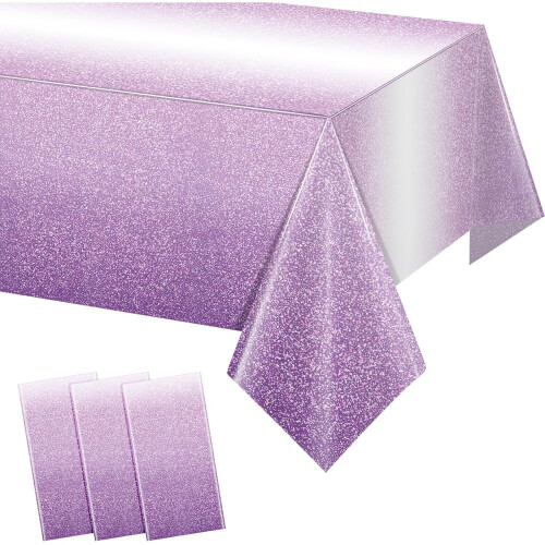 3 Piece Gradient Purple Plastic Tablecloths for Parties, Gradient Mauve