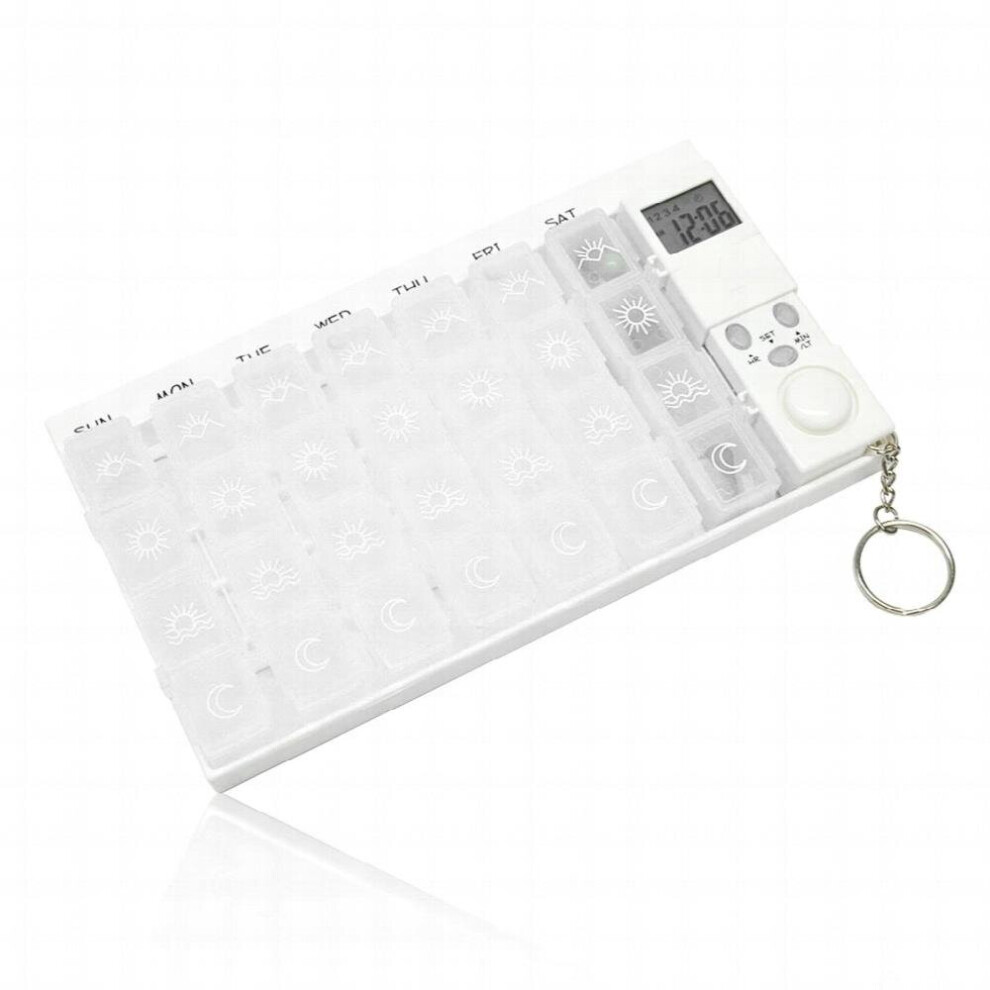 Multicoloured 7 Days 28 Grids Pill Reminder Box Medicine Pill Dispenser Alarm Clock Led Timer Reminder Weekly Tablets Storage