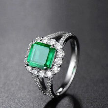 Natural Emerald Ring Adjustable Jewelry 925 Sterling Silver Ring Women Vintage Zircon Big Green Ring Gift