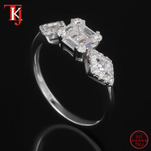 TKJ Real 925 Sterling Silver Baguette CZ Rings Emerald Cut Zircon Engagement Wedding Bands Rings Jewelry Gift For Women