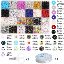 Hot Mix Jewelry Loose Beads Kit 6MM Polymer Clay Bead Acrylic Letter 12 Constellation spacer Bead Kit with Elastic Cord Box