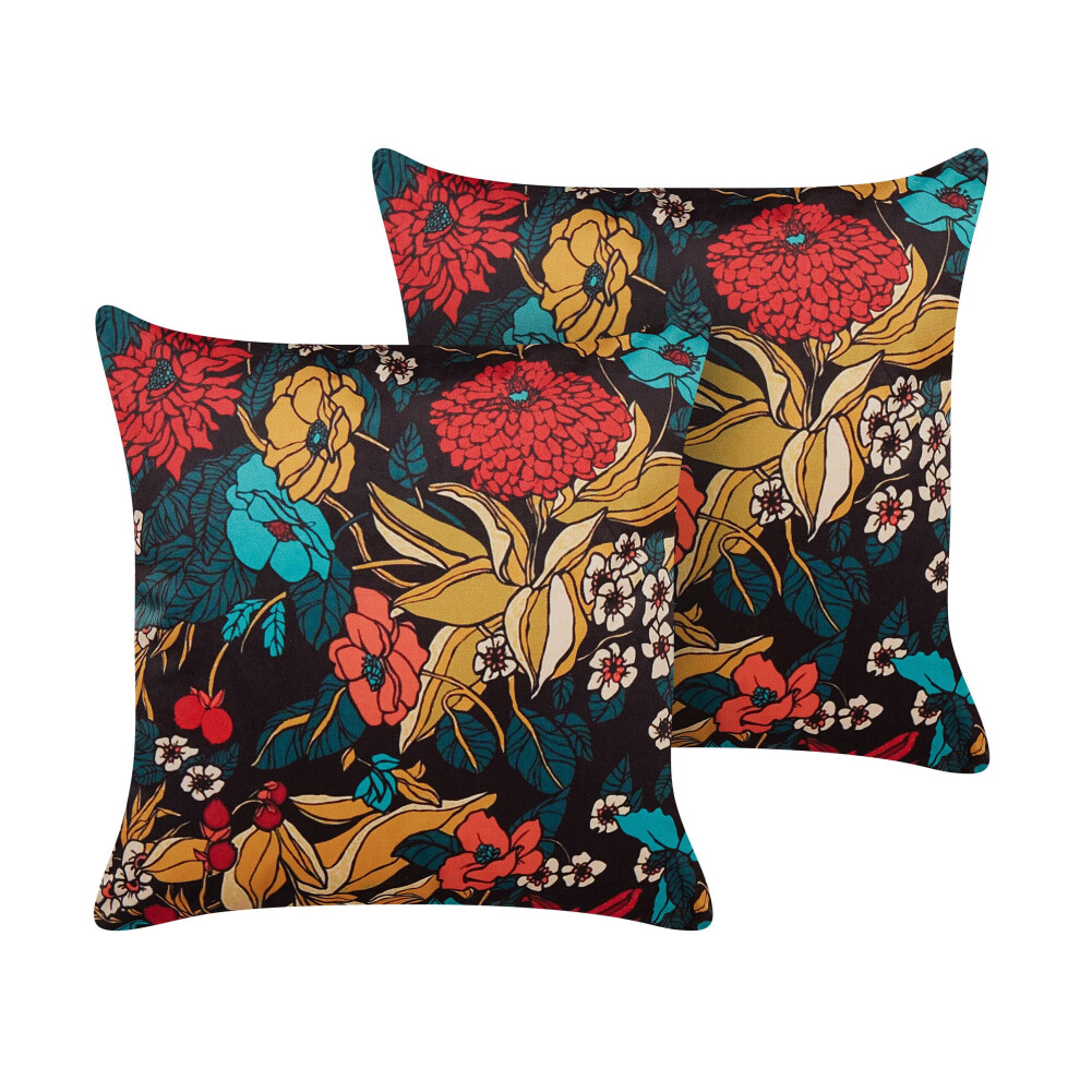 Set of 2 Velvet Cushions Floral Pattern 45 x 45 cm Multicolour PROTEA