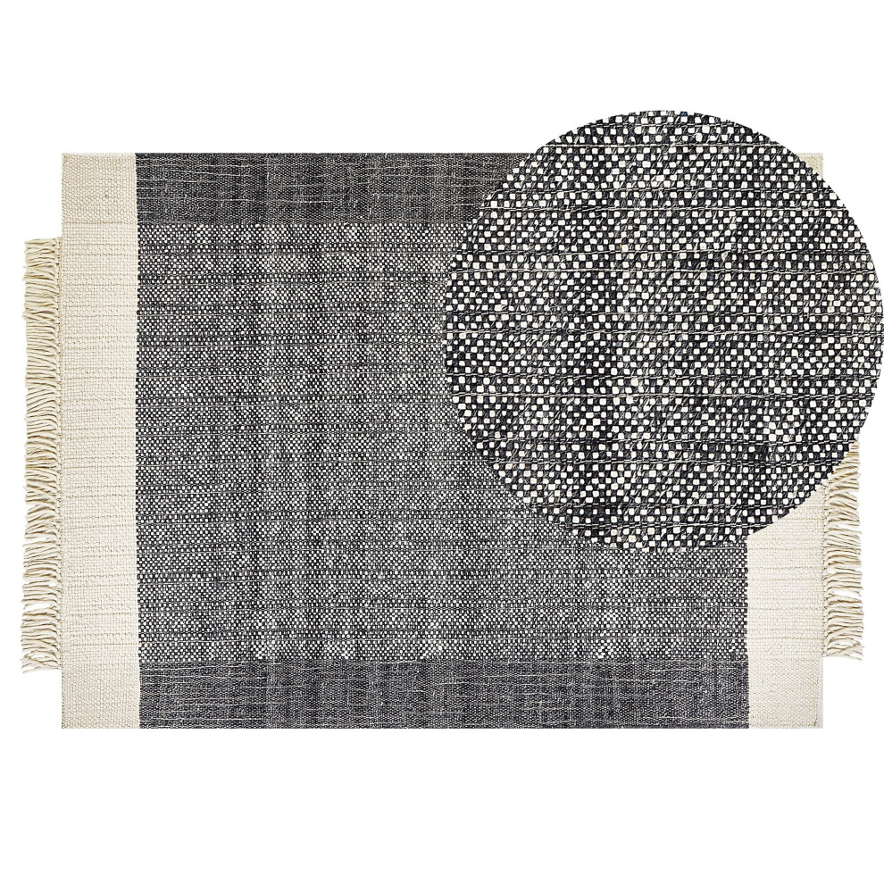 Wool Area Rug 140 x 200 cm Black and Off-White ATLANTI